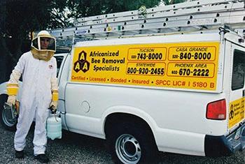 Scottsdale bee removal service truck and employee